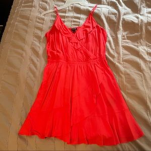 Coral ruffle wrap dress